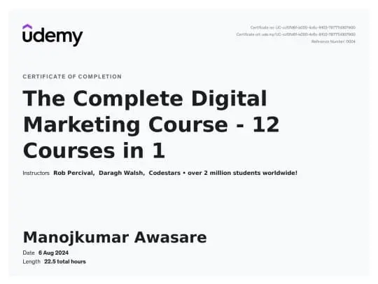 Digital Marketing Certificate by Udemy