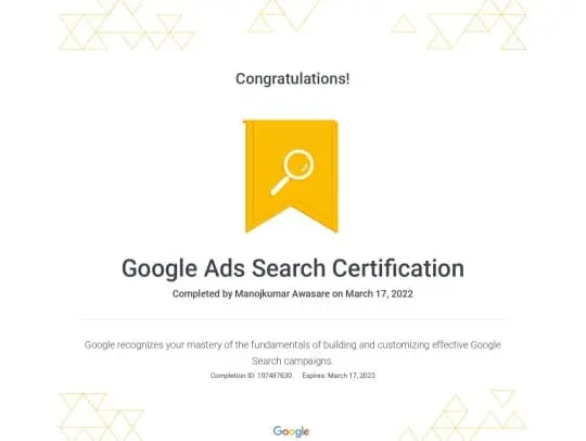 Google Ads Search Certificate