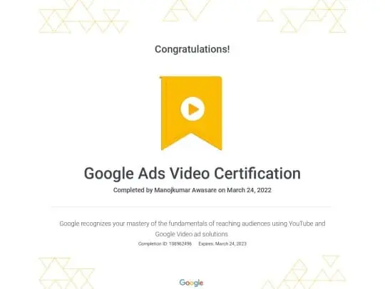 Google Ads Video Certificate