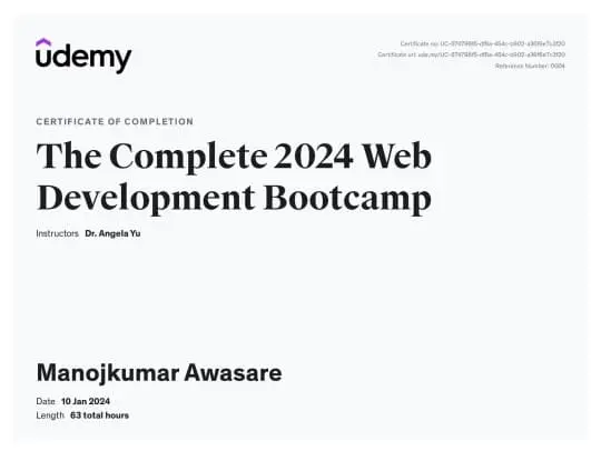 Fullstack Web Development Certificate